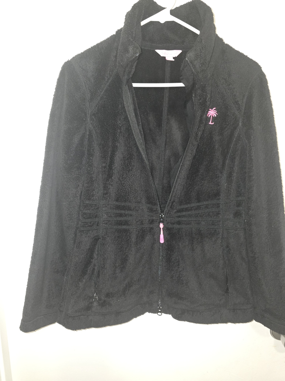 Black Fleece Jacket with Pink Palm Logo